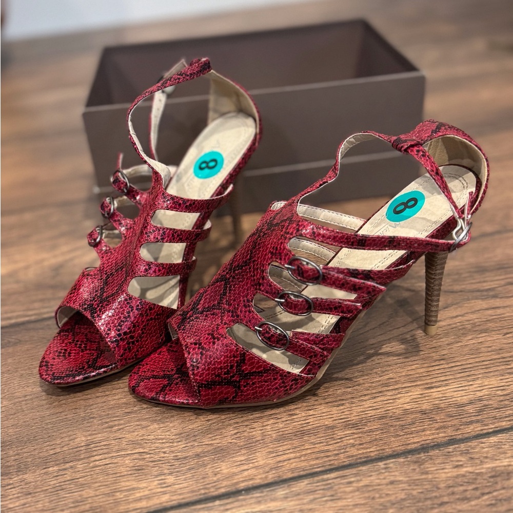 Anne Michelle Red Snakeskin Heels